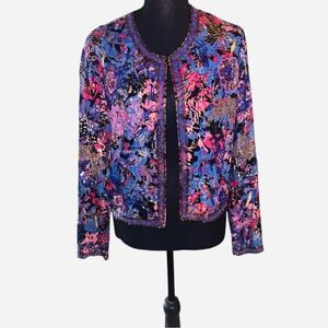 NWT Indigo Moon Sequin/ Beaded Women's Floral Blazer